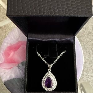 Gold Coast Platinum Plated Elegant Silver and Purple Teardrop Pendant Necklace